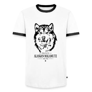 Proud Alaskan Malamute Mom Dog Dog Wilsigns - Men's Ringer Shirt - white/black - Front - AI Model Female 172 light (172cm) & AI Model Male 178 dark (178cm)