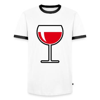 Rotweinglas Rund Zu (Rotwein / Wein / 2C) - Männer Kontrast-T-Shirt - Weiß/Schwarz - Vorne - AI Model Female 172 light (172cm) & AI Model Male 178 dark (178cm)