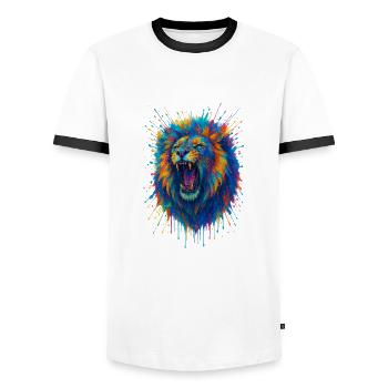 Lion qui rugit, coloré - T-shirt contrasté Homme - blanc/noir - Devant - AI Model Female 172 light (172cm) & AI Model Male 178 dark (178cm)