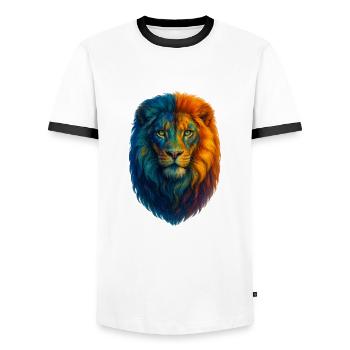 Lion multicolore - T-shirt contrasté Homme - blanc/noir - Devant - AI Model Female 172 light (172cm) & AI Model Male 178 dark (178cm)