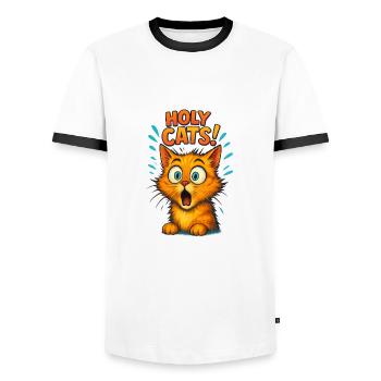 Chat "Holy Cats!" - Humour Mignon et Fun - T-shirt contrasté Homme - blanc/noir - Devant - AI Model Female 172 light (172cm) & AI Model Male 178 dark (178cm)