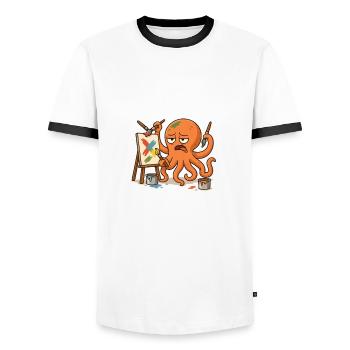 Je peux pas j’ai peinture – Humour artiste pieuvre - T-shirt contrasté Homme - blanc/noir - Devant - AI Model Female 172 light (172cm) & AI Model Male 178 dark (178cm)