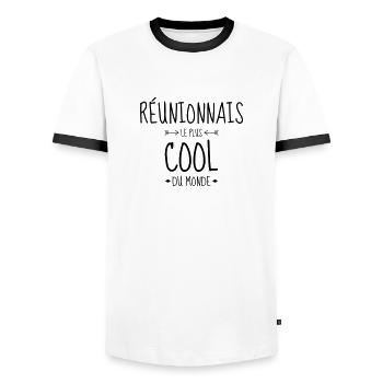 Réunion / 974 / Réunionnais / Réunionnaise - T-shirt contrasté Homme - blanc/noir - Devant - AI Model Female 172 light (172cm) & AI Model Male 178 dark (178cm)
