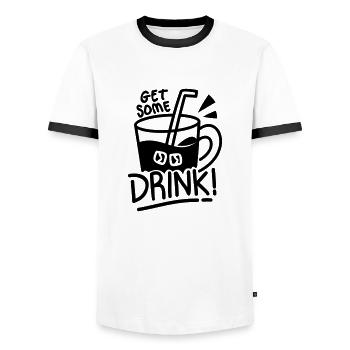 OBTIENT QUOI BOIRE CHAUD VOYAGE D’ÉTÉ DICTONS MOTIFS - T-shirt contrasté Homme - blanc/noir - Devant - AI Model Female 172 light (172cm) & AI Model Male 178 dark (178cm)