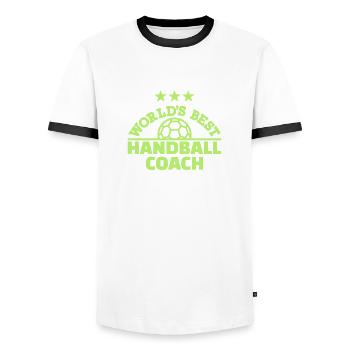 Handball coach - Men's Ringer Shirt - white/black - Front - AI Model Female 172 light (172cm) & AI Model Male 178 dark (178cm)
