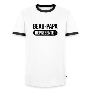 Beau-Père Représente ! - T-shirt contrasté Homme - blanc/noir - Devant - AI Model Female 172 light (172cm) & AI Model Male 178 dark (178cm)
