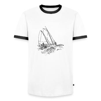 schiff boot kahn uboot segelboot segelschiff yacht - Männer Kontrast-T-Shirt - Weiß/Schwarz - Vorne - AI Model Female 172 light (172cm) & AI Model Male 178 dark (178cm)