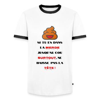 Humour de merde - T-shirt contrasté Homme - blanc/noir - Devant - AI Model Female 172 light (172cm) & AI Model Male 178 dark (178cm)