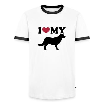 Flat Coated Retriever - Men's Ringer Shirt - white/black - Front - AI Model Female 172 light (172cm) & AI Model Male 178 dark (178cm)