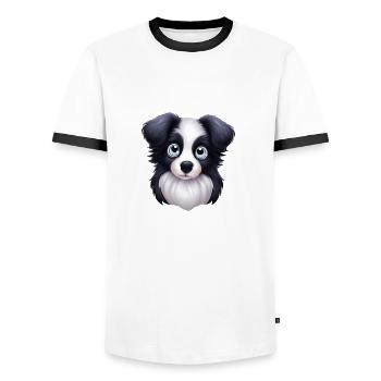 Artistic Border Collie Portrait - Men's Ringer Shirt - white/black - Front - AI Model Female 172 light (172cm) & AI Model Male 178 dark (178cm)