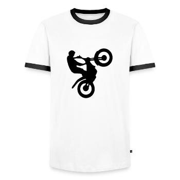 Trial - moto-cross - motocycle - T-shirt contrasté Homme - blanc/noir - Devant - AI Model Female 172 light (172cm) & AI Model Male 178 dark (178cm)