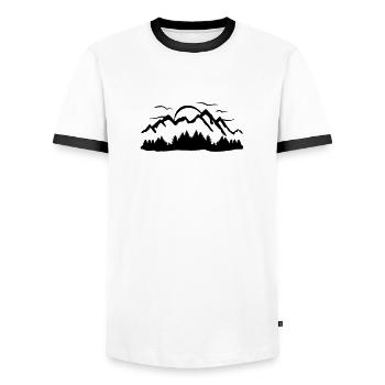 Berg, Wald, Sonne und Wolken - Männer Kontrast-T-Shirt - Weiß/Schwarz - Vorne - AI Model Female 172 light (172cm) & AI Model Male 178 dark (178cm)