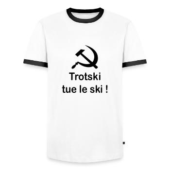 Trotski tue le Ski - T-shirt contrasté Homme - blanc/noir - Devant - AI Model Female 172 light (172cm) & AI Model Male 178 dark (178cm)