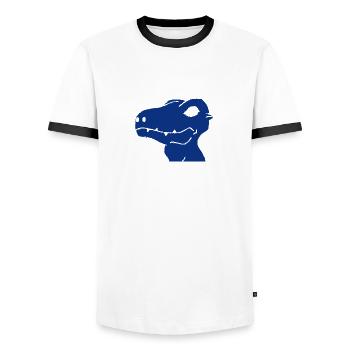 Dino in blue - Men's Ringer Shirt - white/black - Front - AI Model Female 172 light (172cm) & AI Model Male 178 dark (178cm)