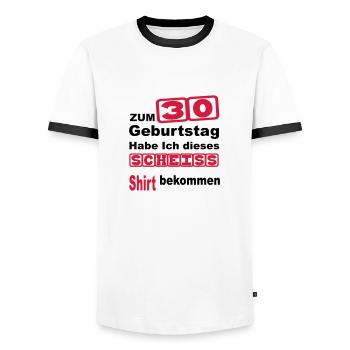 birthday 30 - Men's Ringer Shirt - white/black - Front - AI Model Female 172 light (172cm) & AI Model Male 178 dark (178cm)