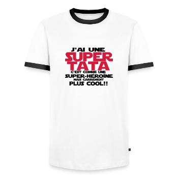 j'ai une super tata - T-shirt contrasté Homme - blanc/noir - Devant - AI Model Female 172 light (172cm) & AI Model Male 178 dark (178cm)