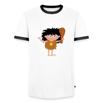 neanderthal cave man caveman steinzeit5 - Men's Ringer Shirt - white/black - Front - AI Model Female 172 light (172cm) & AI Model Male 178 dark (178cm)
