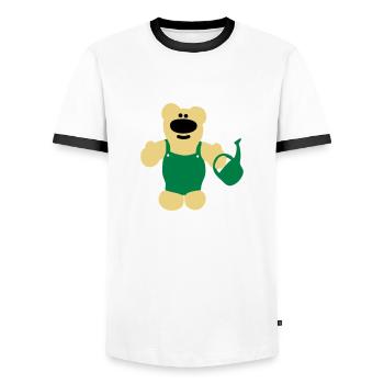 Gardener bear with coverall and watering can - Men's Ringer Shirt - white/black - Front - AI Model Female 172 light (172cm) & AI Model Male 178 dark (178cm)