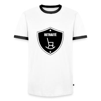 Retirement Pensioner Ruhestand Rentner Retraite - Men's Ringer Shirt - white/black - Front - AI Model Female 172 light (172cm) & AI Model Male 178 dark (178cm)