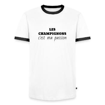 Chasse aux champignons / Champignon / Cueillette - T-shirt contrasté Homme - blanc/noir - Devant - AI Model Female 172 light (172cm) & AI Model Male 178 dark (178cm)