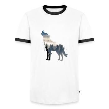 wolf - Men's Ringer Shirt - white/black - Front - AI Model Female 172 light (172cm) & AI Model Male 178 dark (178cm)