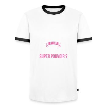 Auxiliaire super pouvoir femme - T-shirt contrasté Homme - blanc/noir - Devant - AI Model Female 172 light (172cm) & AI Model Male 178 dark (178cm)