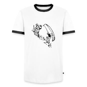canoe kayak canoe barge paddle boat rowboat12 - Men's Ringer Shirt - white/black - Front - AI Model Female 172 light (172cm) & AI Model Male 178 dark (178cm)