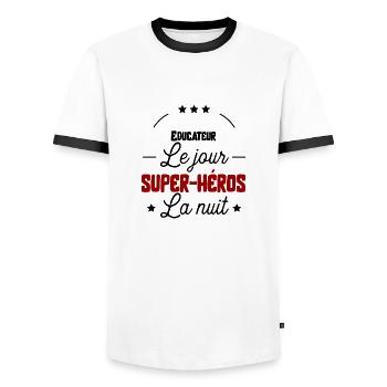 Super héros Educateur cadeau - T-shirt contrasté Homme - blanc/noir - Devant - AI Model Female 172 light (172cm) & AI Model Male 178 dark (178cm)