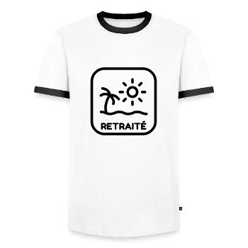 Ruhestand / Rentner / Rentnerin / Rente - Männer Kontrast-T-Shirt - Weiß/Schwarz - Vorne - AI Model Female 172 light (172cm) & AI Model Male 178 dark (178cm)