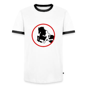 Horse Agility logo - Men's Ringer Shirt - white/black - Front - AI Model Female 172 light (172cm) & AI Model Male 178 dark (178cm)