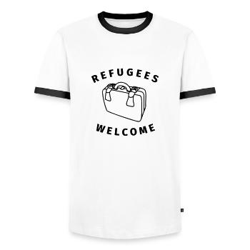 refugees welcome - Männer Kontrast-T-Shirt - Weiß/Schwarz - Vorne - AI Model Female 172 light (172cm) & AI Model Male 178 dark (178cm)