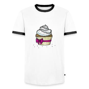 Sweet comic Cupcake - Männer Kontrast-T-Shirt - Weiß/Schwarz - Vorne - AI Model Female 172 light (172cm) & AI Model Male 178 dark (178cm)