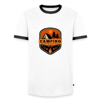 Camping - Extreme Adventure - T-shirt contrasté Homme - blanc/noir - Devant - AI Model Female 172 light (172cm) & AI Model Male 178 dark (178cm)