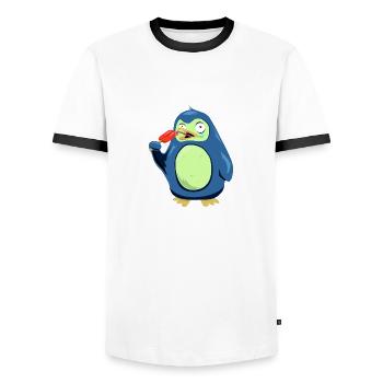 Le pingouin congelé mange de la crème glacée - T-shirt contrasté Homme - blanc/noir - Devant - AI Model Female 172 light (172cm) & AI Model Male 178 dark (178cm)