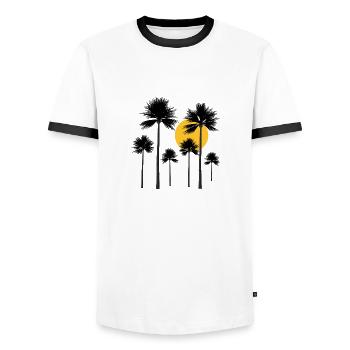 Palmen, Sonne, Sommer und Urlaub in der Südsee - Männer Kontrast-T-Shirt - Weiß/Schwarz - Vorne - AI Model Female 172 light (172cm) & AI Model Male 178 dark (178cm)