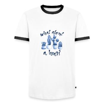 what about a hug? - Men's Ringer Shirt - white/black - Front - AI Model Female 172 light (172cm) & AI Model Male 178 dark (178cm)