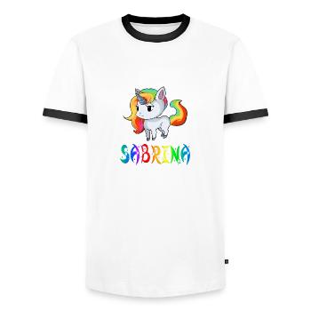 Sabrina Einhorn - Männer Kontrast-T-Shirt - Weiß/Schwarz - Vorne - AI Model Female 172 light (172cm) & AI Model Male 178 dark (178cm)