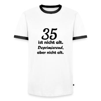 35 ist nicht alt - Männer Kontrast-T-Shirt - Weiß/Schwarz - Vorne - AI Model Female 172 light (172cm) & AI Model Male 178 dark (178cm)