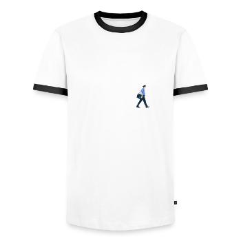 évolution Postman, profession du travail placarder - T-shirt contrasté Homme - blanc/noir - Devant - AI Model Female 172 light (172cm) & AI Model Male 178 dark (178cm)