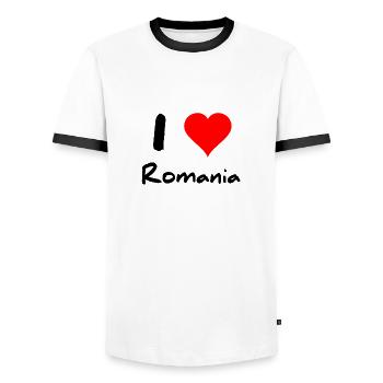 I love Romania Romanian Hungary gift love - Men's Ringer Shirt - white/black - Front - AI Model Female 172 light (172cm) & AI Model Male 178 dark (178cm)