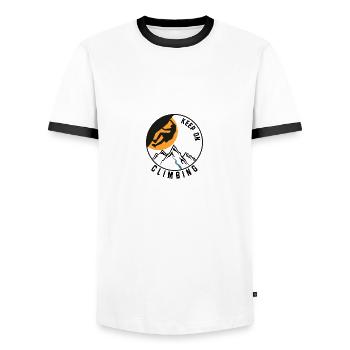 climbing, climbing, mountains - Men's Ringer Shirt - white/black - Front - AI Model Female 172 light (172cm) & AI Model Male 178 dark (178cm)