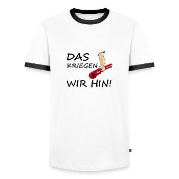 Das kriegen wir hin! black - Männer Kontrast-T-Shirt - Weiß/Schwarz - Vorne - AI Model Female 172 light (172cm) & AI Model Male 178 dark (178cm)