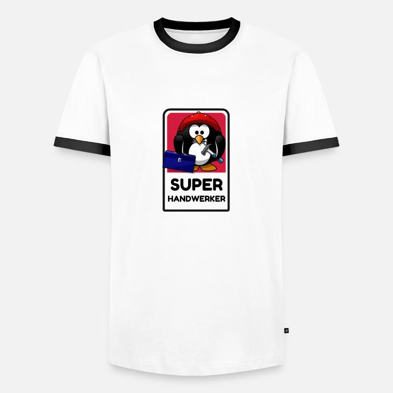 Super Handwerker - lustiger Pingu - Männer Kontrast-T-Shirt - Weiß/Schwarz