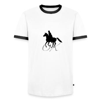 ARABISCHES VOLLBLUT_schwarz - Männer Kontrast-T-Shirt - Weiß/Schwarz - Vorne - AI Model Female 172 light (172cm) & AI Model Male 178 dark (178cm)