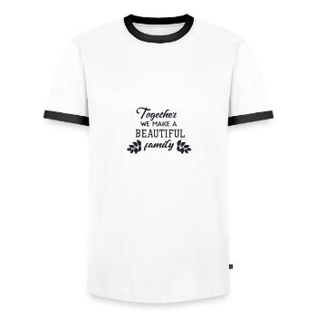 Ensemble, nous faisons une belle famille - T-shirt contrasté Homme - blanc/noir - Devant - AI Model Female 172 light (172cm) & AI Model Male 178 dark (178cm)
