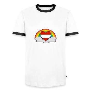 Geschenk Regenbogen Pride Stolz Österreich - Männer Kontrast-T-Shirt - Weiß/Schwarz - Vorne - AI Model Female 172 light (172cm) & AI Model Male 178 dark (178cm)