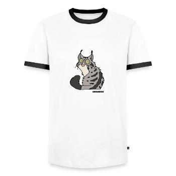 Katze - Norwegische Waldkatze - Männer Kontrast-T-Shirt - Weiß/Schwarz - Vorne - AI Model Female 172 light (172cm) & AI Model Male 178 dark (178cm)