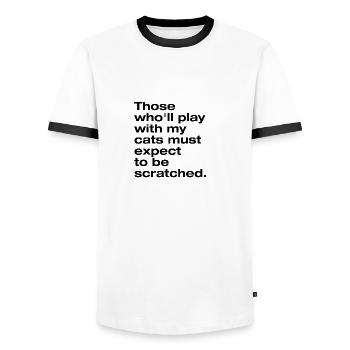 Play with my cat and you get scratched - Men's Ringer Shirt - white/black - Front - AI Model Female 172 light (172cm) & AI Model Male 178 dark (178cm)