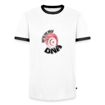 Cadeau Il est dans mon adn racines dns Tunisie - T-shirt contrasté Homme - blanc/noir - Devant - AI Model Female 172 light (172cm) & AI Model Male 178 dark (178cm)