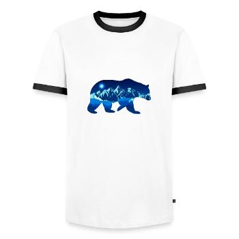 Bär bei Nacht vor Bergen im Wald - Männer Kontrast-T-Shirt - Weiß/Schwarz - Vorne - AI Model Female 172 light (172cm) & AI Model Male 178 dark (178cm)